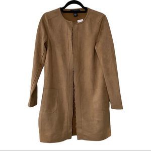Joan Vass New York Faux Leather Clasp Jacket With Lace Detailing Small Tan